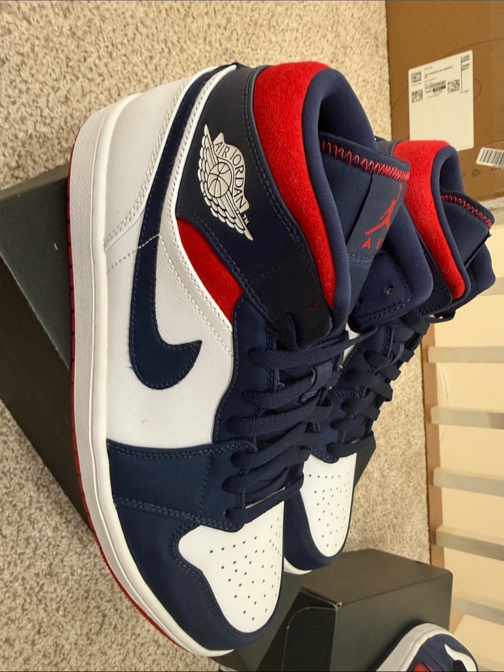 AJordan Men's Retro Low-Top Sneakers - Navy/White/Red